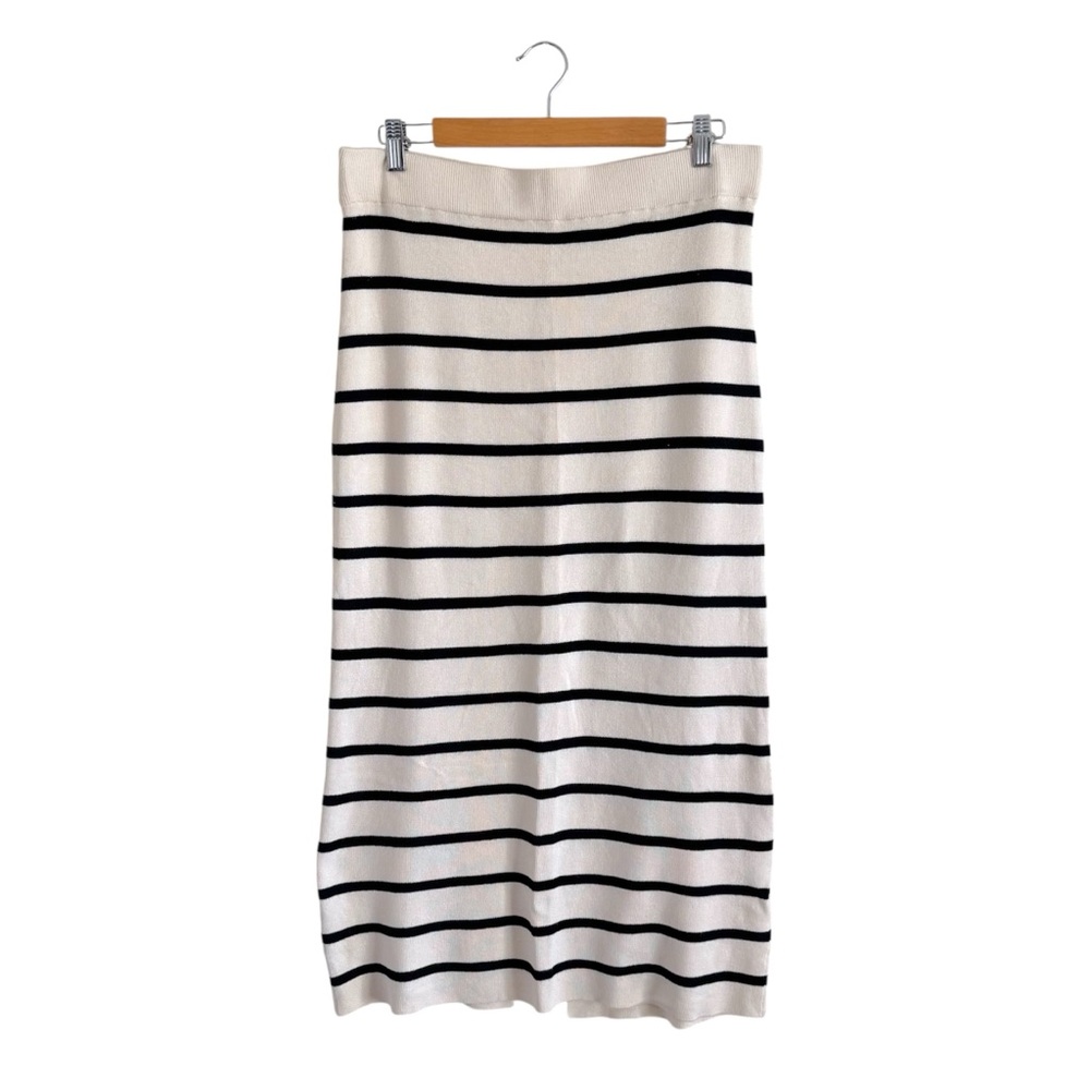 Striped Maxi Skirt Black Cream Slit Back L